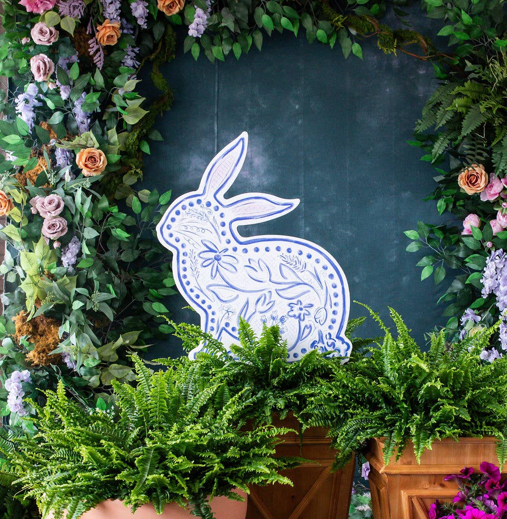 Large Blue Chinoiserie Bunnys Yard Stake