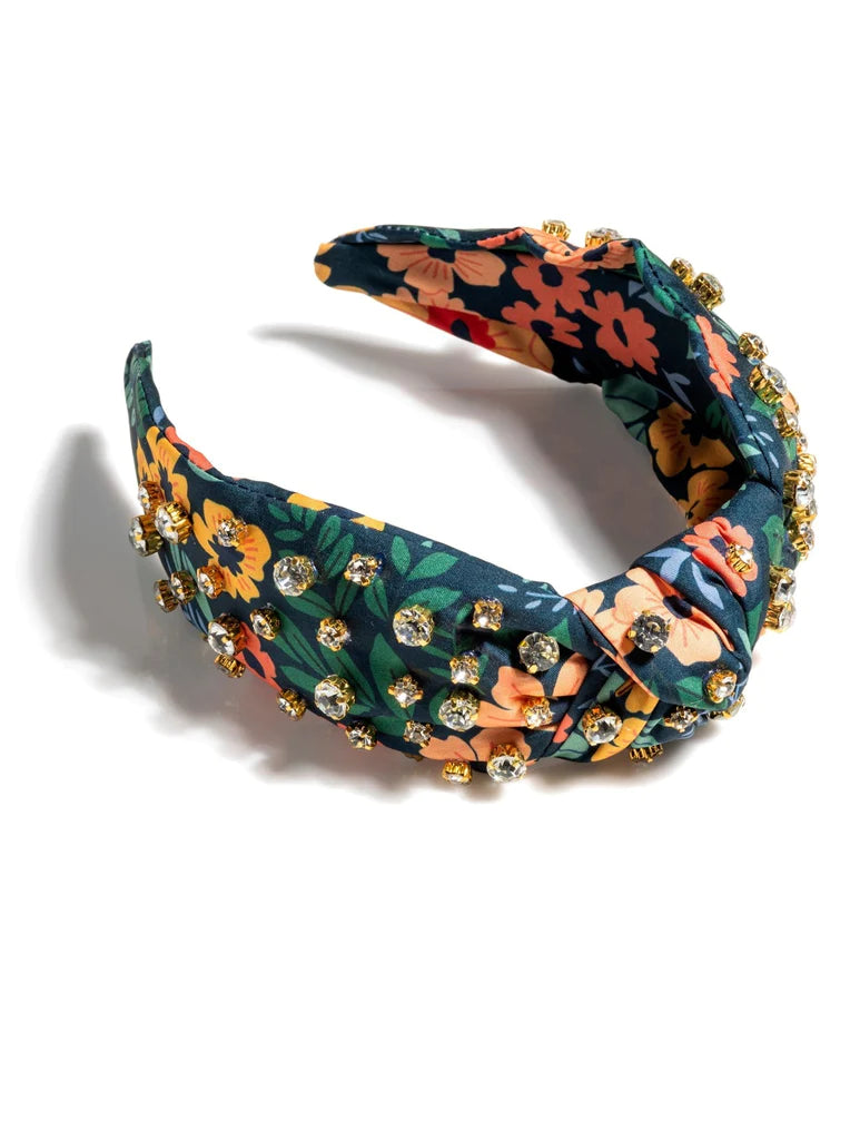 Shiraleah Floral Embellished Knotted Headband - Navy