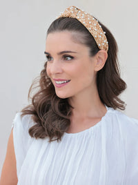Pearl Embellished Knotted Headband - Natural