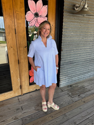 The Drew Seersucker Dress - Blue