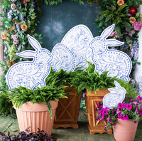 Large Blue Chinoiserie Bunnys Yard Stake
