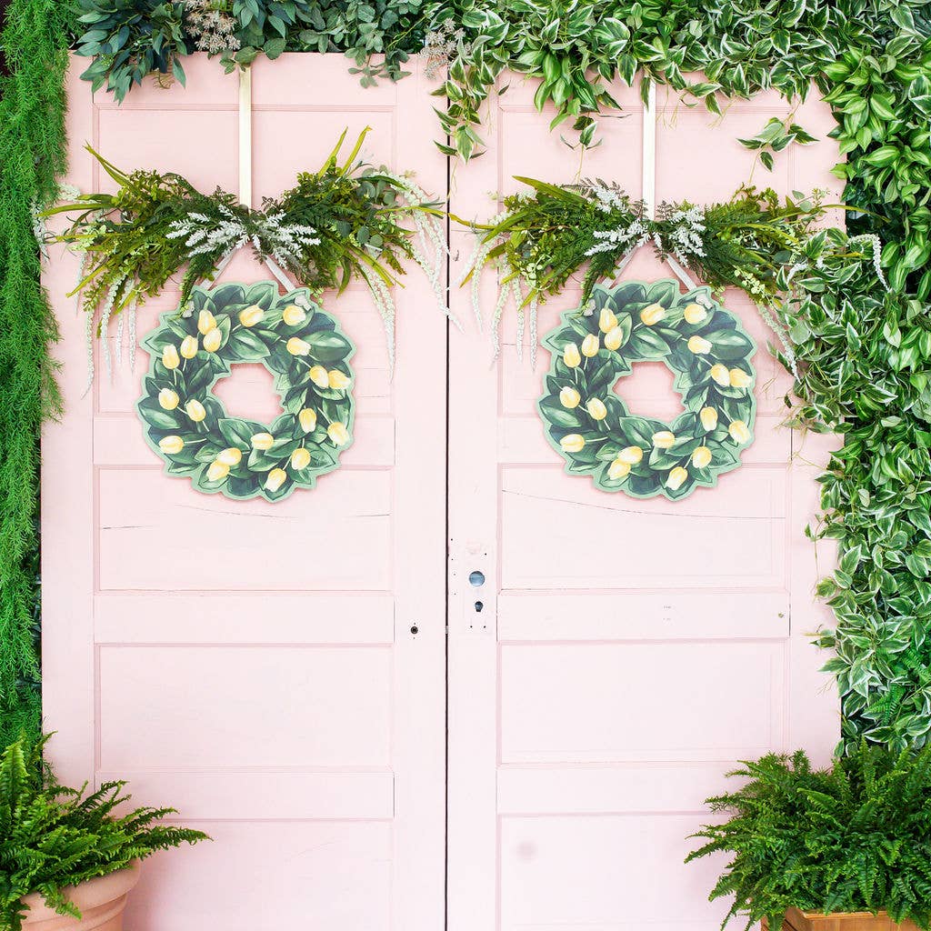 Magnolia and Yellow Tulip Wreath Door Hanger