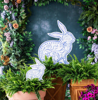 Large Blue Chinoiserie Bunnys Yard Stake