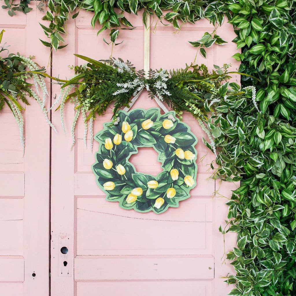 Magnolia and Yellow Tulip Wreath Door Hanger