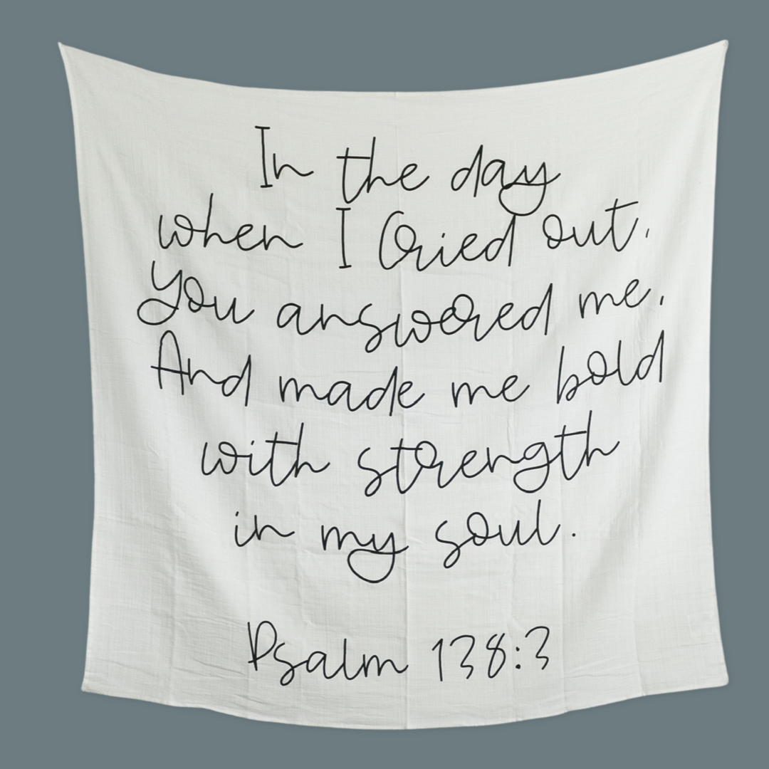 Modern Burlap - Organic Swaddle Blanket- Psalm 138:3