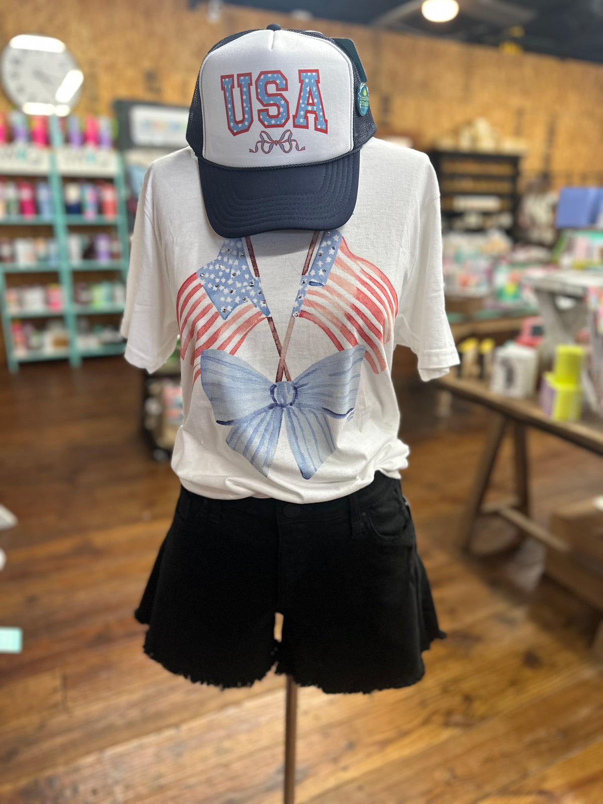 Red, White & Bow Tee