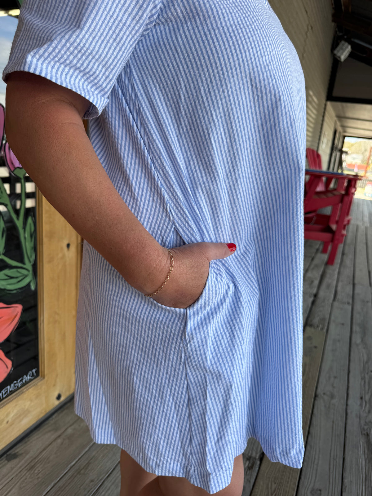 The Drew Seersucker Dress - Blue