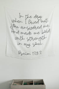 Modern Burlap - Organic Swaddle Blanket- Psalm 138:3