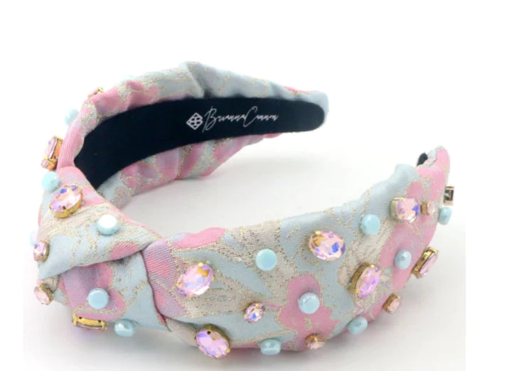 Pink & Blue Brocade with Crystals & Stones