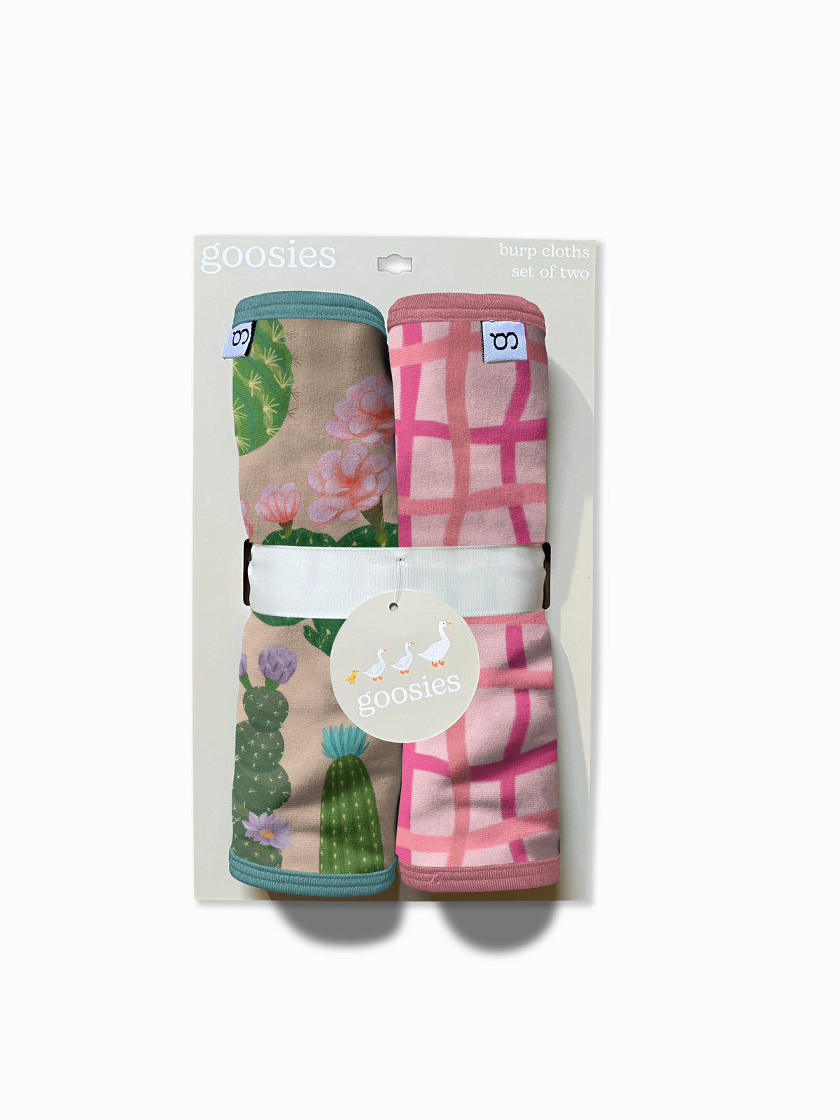 Goosies Burp Cloths (Set of Two) - Cactus Blooms & Pink Wavy Plaid