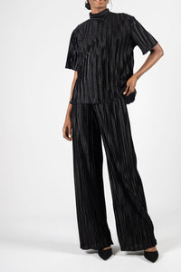 Pleated Wide Leg Velvet Pant