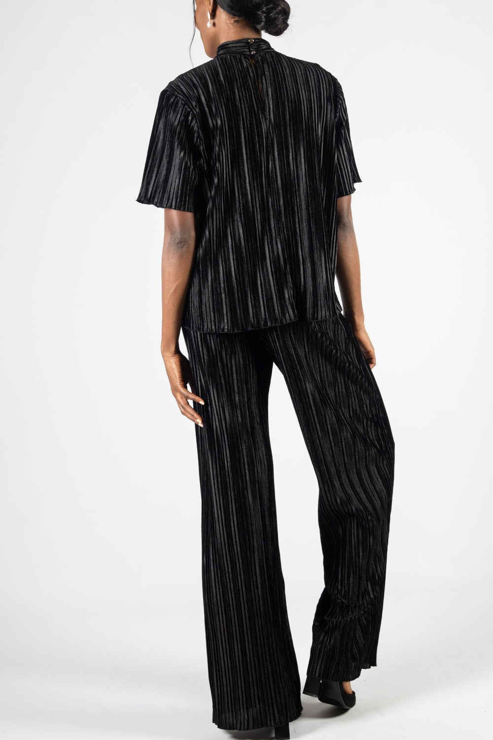 Pleated Wide Leg Velvet Pant