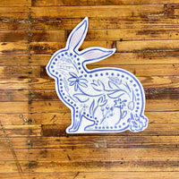 Large Blue Chinoiserie Bunnys Yard Stake