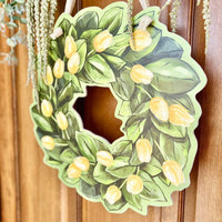 Magnolia and Yellow Tulip Wreath Door Hanger