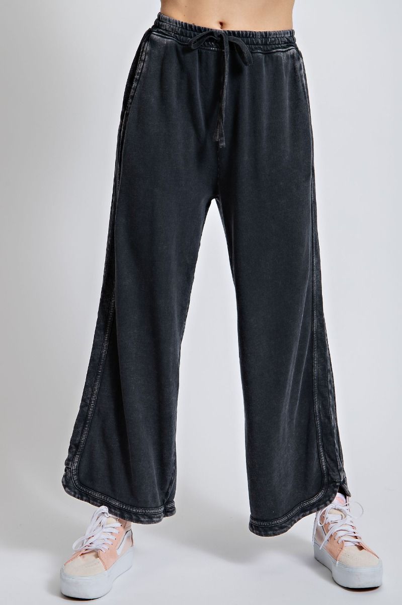 So Comfy Mineral Washed Terry Knit Pants - Ash