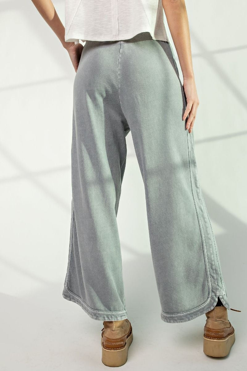 So Comfy Mineral Washed Terry Knit Pants - Faded Denim