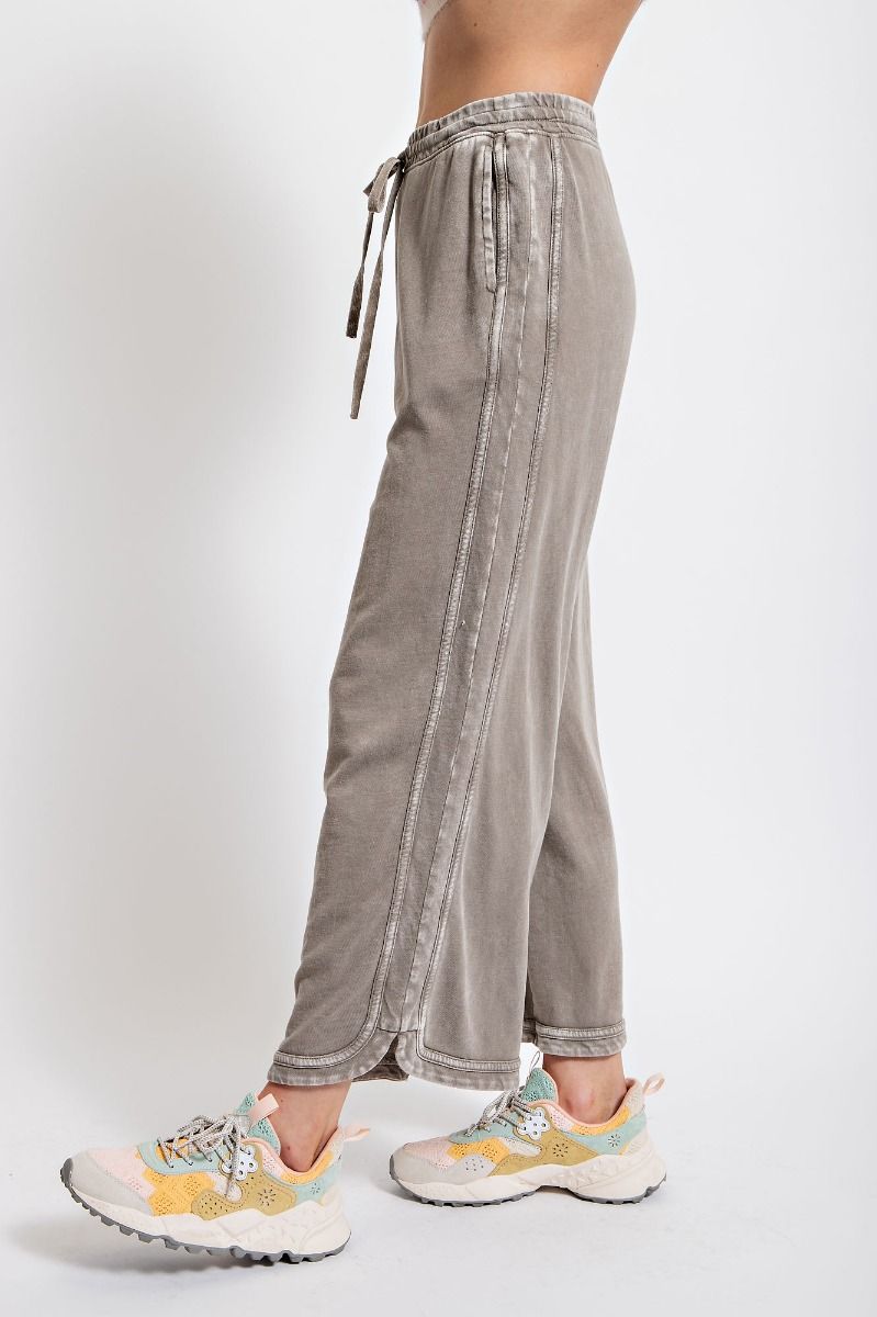 So Comfy Mineral Washed Terry Knit Pants - Mocha