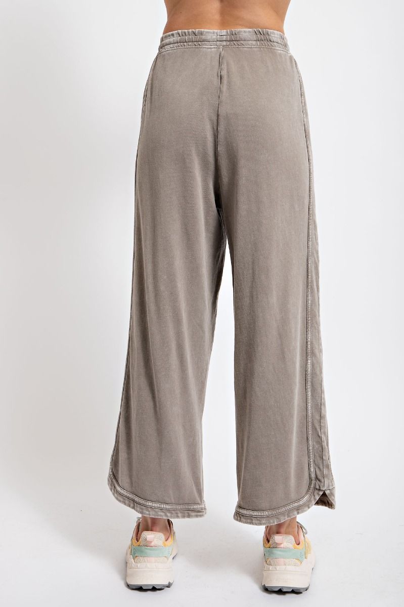 So Comfy Mineral Washed Terry Knit Pants - Mocha