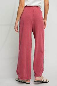 So Comfy Mineral Washed Terry Knit Pants - Wine