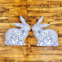 Large Blue Chinoiserie Bunnys Yard Stake