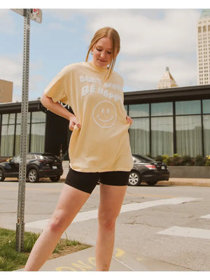 Don't Worry Be Happy Puff Ink Yellow Thrifted Graphic Tee