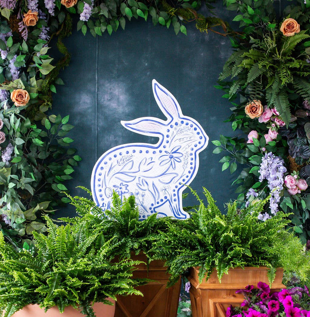 Large Blue Chinoiserie Bunnys Yard Stake