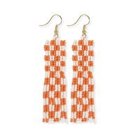 Harriet Woven Top Gingham Beaded Fringe Earrings Orange