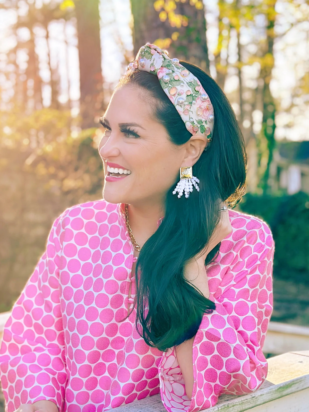 Light Pink Hibiscus Flower Headband with Crystals and Pearls