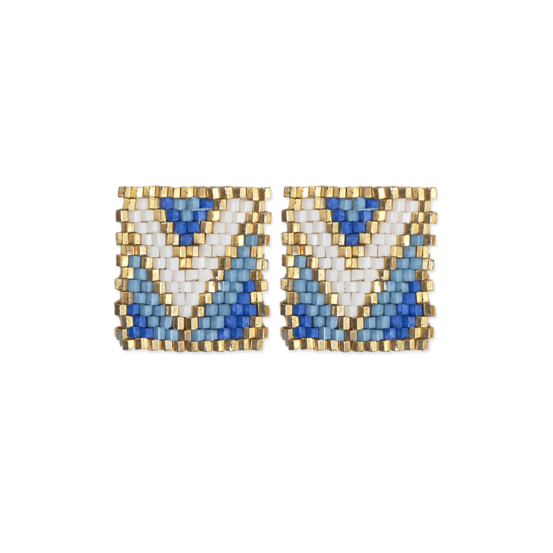Kallie Rectangle Post Beaded Earrings Light Blue