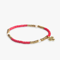Rory Solid Color with Gold and Pearls Stretch Bracelet - Red