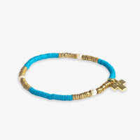 Rory Solid Color with Gold and Pearls Stretch Bracelet - Turquoise