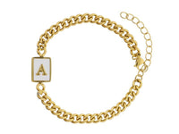 Gold Rectangle with Shell Inlay and Gold Initial Center Bracelet