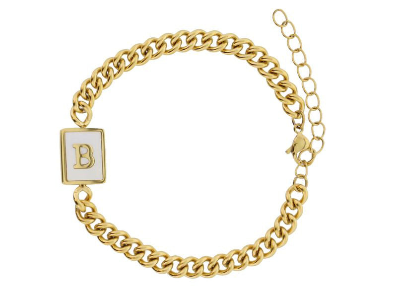 Gold Rectangle with Shell Inlay and Gold Initial Center Bracelet