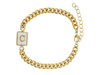 Gold Rectangle with Shell Inlay and Gold Initial Center Bracelet