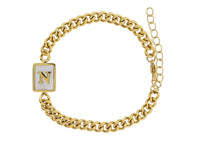 Gold Rectangle with Shell Inlay and Gold Initial Center Bracelet