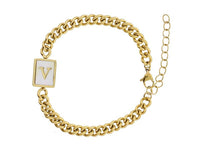 Gold Rectangle with Shell Inlay and Gold Initial Center Bracelet