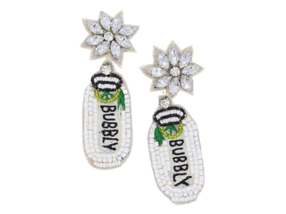 Crystal Flower Post and Seed Bead Hard Seltzer Can Earrings