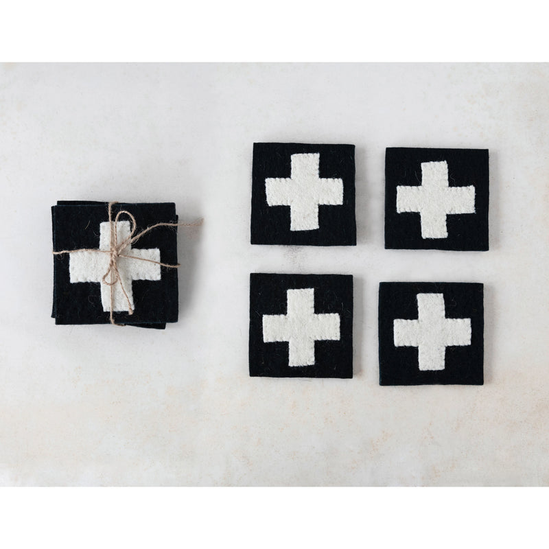 Wool Felt Coasters with Appliqued Swiss Cross
