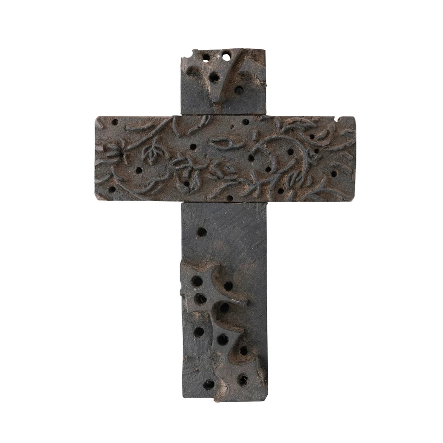 Reclaimed Wood Print Block Cross Wall Décor (Each One Will Vary)
