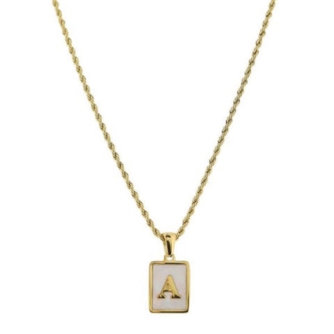 Gold Rectangle with Shell Inlay and Gold Initial Center Necklace