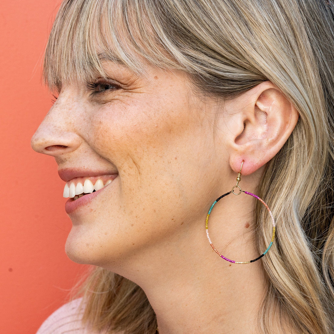 Kelly Color Block Bead Hoop Earrings