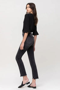 High Rise Straight Crop Jean with Uneven Hem