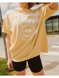 Don't Worry Be Happy Puff Ink Yellow Thrifted Graphic Tee