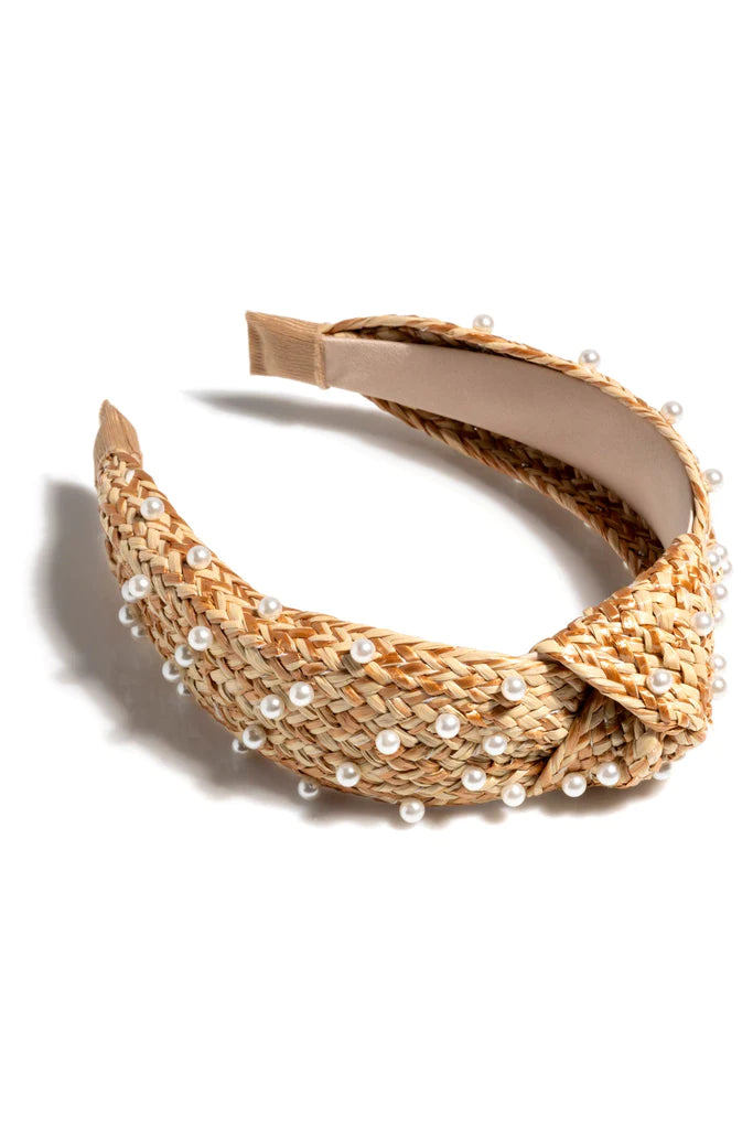 Pearl Embellished Knotted Headband - Natural