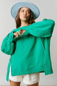 Oversize Pull Over Sweatshirt with Raw Edge Detail - Kelly Green