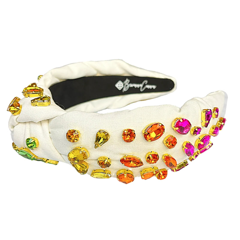 Ivory Headband with Rainbow Gradient Hand Sewn Crystals