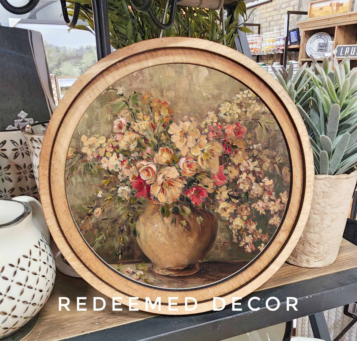 Round Rustic Floral Vase Art