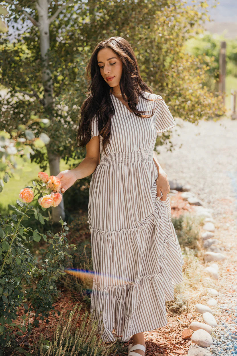 The Eden Dress in Birchwood Stripe