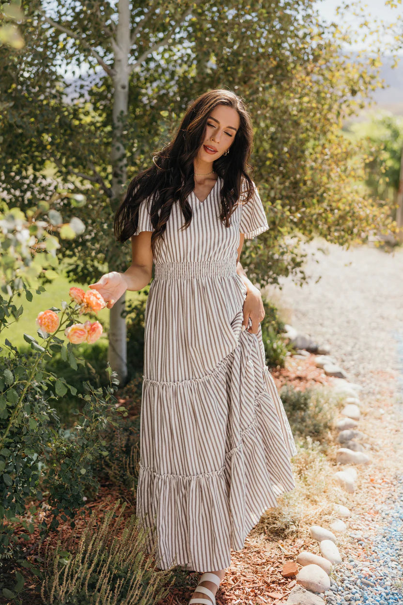 The Eden Dress in Birchwood Stripe