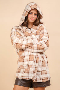 Oversized Faux Fur Tunic Hooded Printed Jacket